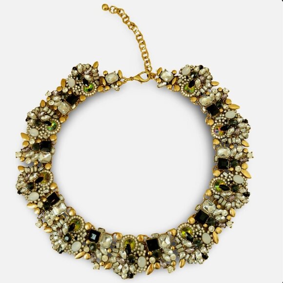 Vintage-Inspired Rhinestone & Cabochon Statement Collar Necklace - Picture 4 of 7